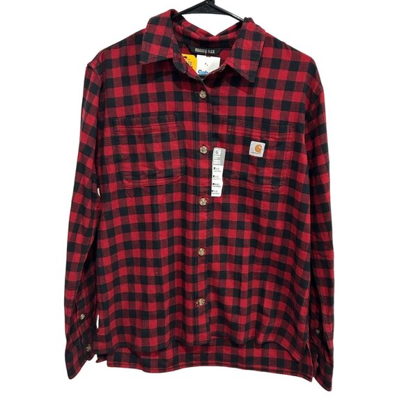 Carhartt Womens Medium Rugged Flex Loose Fit Flannel Top Red Black Buffalo Plaid - Picture 1 of 9